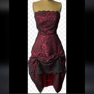 American Vintage 90s Black and Red Night Way Collections Lace Dress Size 6